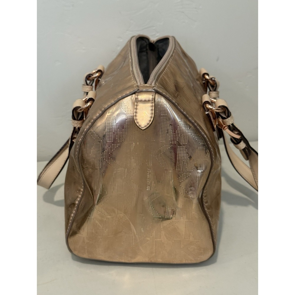 Michael Kors Grayson Satchel Rose Gold Mirror Metallic Logo Monogram Bag Y2K - Picture 4 of 16